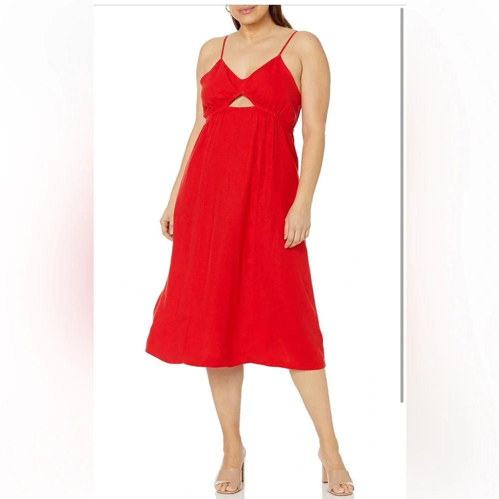 The Drop Women's Maci Strappy V-Neck Cutout Smocked Back Midi Dress(NWT)red..med - Picture 5 of 7